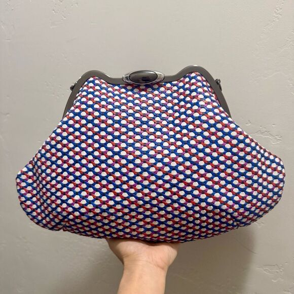 Original design! Unique Handmade Woven Lambskin Custom Metal Frame Boho Handbag - Picture 7 of 16